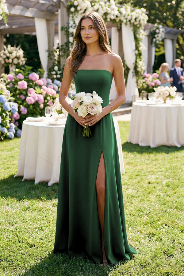 Spaghetti Strap A - Line Chiffon Maxi Bridesmaid Dress in Dark Green - SHE IS ME Bridesmaid Dresses