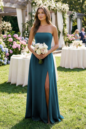 Spaghetti Strap A - Line Chiffon Maxi Bridesmaid Dress in Dark Teal - SHE IS ME Bridesmaid Dresses