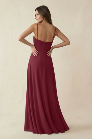Spaghetti Strap A-Line Chiffon Maxi Bridesmaid Dress in Desert Rose (2) | KISSBRIDAL
