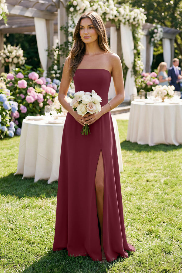 Spaghetti Strap A-Line Chiffon Maxi Bridesmaid Dress in Desert Rose (3) | KISSBRIDAL