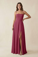 Spaghetti Strap A - Line Chiffon Maxi Bridesmaid Dress in Desert Rose - SHE IS ME Bridesmaid Dresses