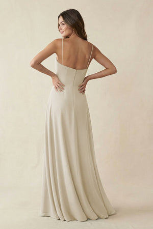 Spaghetti Strap A - Line Chiffon Maxi Bridesmaid Dress in Dove Gray - SHE IS ME Bridesmaid Dresses