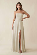 Spaghetti Strap A - Line Chiffon Maxi Bridesmaid Dress in Dove Gray - SHE IS ME Bridesmaid Dresses