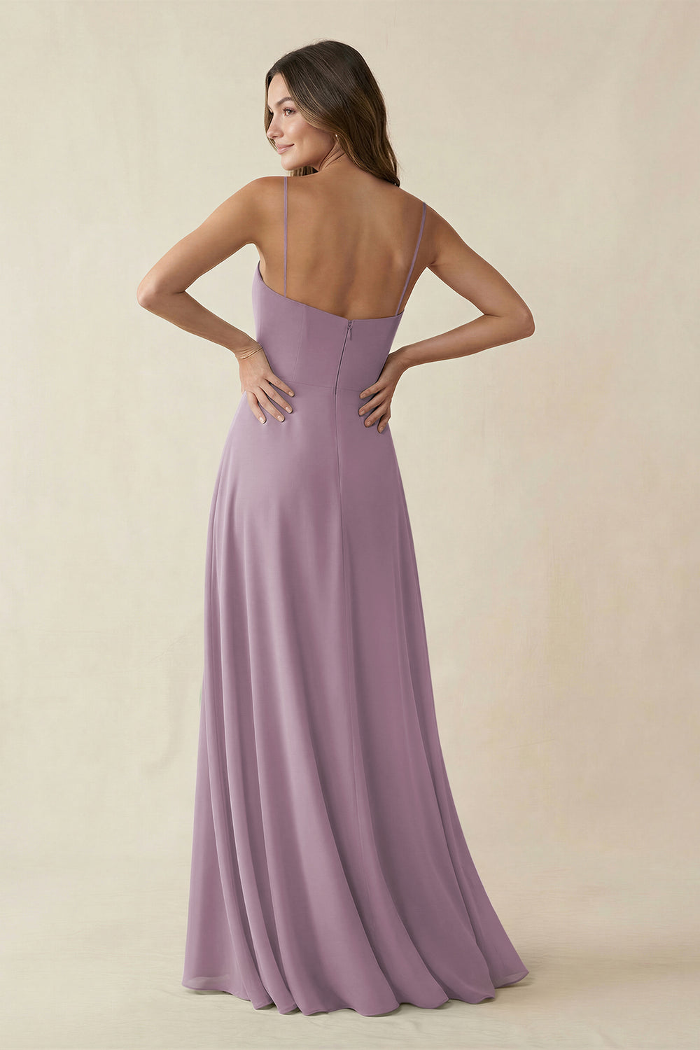 Spaghetti Strap A-Line Chiffon Maxi Bridesmaid Dress in Dusk
