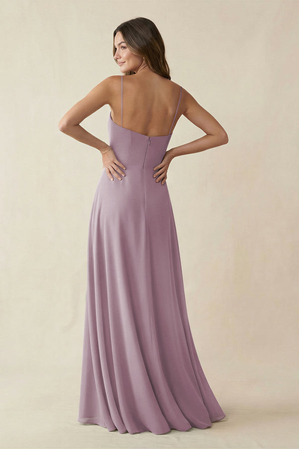 Spaghetti Strap A - Line Chiffon Maxi Bridesmaid Dress in Dusk - SHE IS ME Bridesmaid Dresses