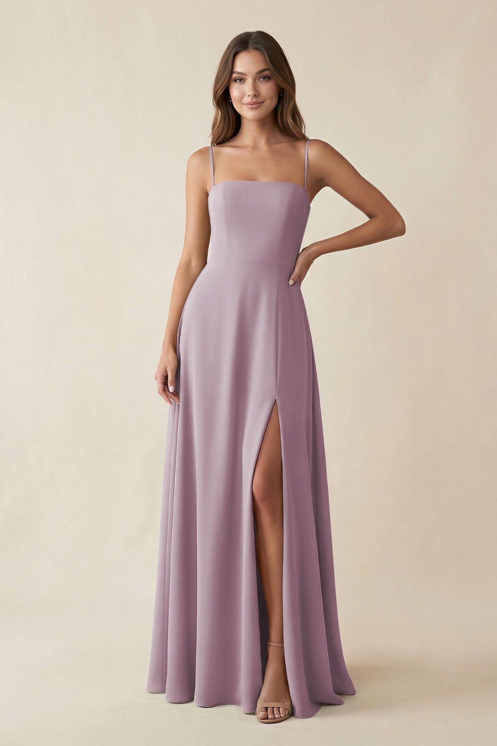 Spaghetti Strap A - Line Chiffon Maxi Bridesmaid Dress in Dusk - KISS BRIDAL Bridesmaid Dresses