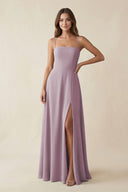 Spaghetti Strap A - Line Chiffon Maxi Bridesmaid Dress in Dusk - SHE IS ME Bridesmaid Dresses