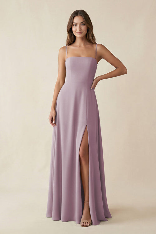 Spaghetti Strap A - Line Chiffon Maxi Bridesmaid Dress in Dusk - SHE IS ME Bridesmaid Dresses