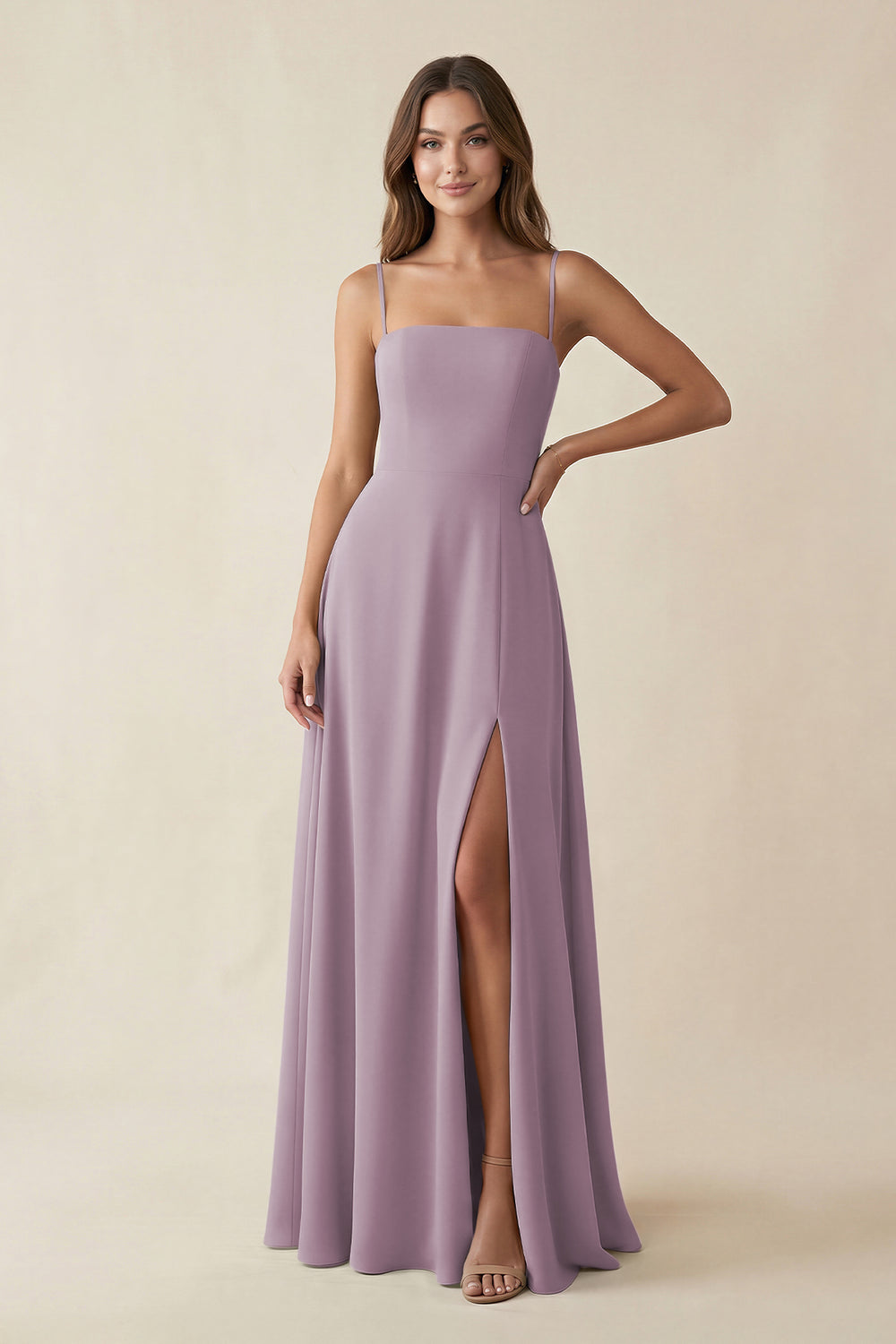 Spaghetti Strap A-Line Chiffon Maxi Bridesmaid Dress in Dusk