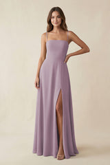 Spaghetti Strap A-Line Chiffon Maxi Bridesmaid Dress in Dusk | KISSBRIDAL