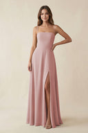 Spaghetti Strap A - Line Chiffon Maxi Bridesmaid Dress in Dusty Rose - SHE IS ME Bridesmaid Dresses