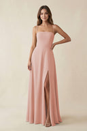 Spaghetti Strap A-Line Chiffon Maxi Bridesmaid Dress in English Rose | KISSBRIDAL
