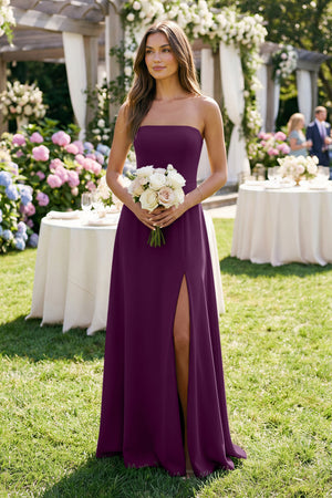 Spaghetti Strap A-Line Chiffon Maxi Bridesmaid Dress in Fig (3) | KISSBRIDAL