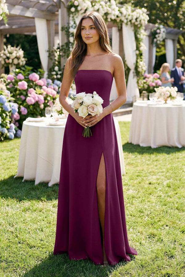 Spaghetti Strap A - Line Chiffon Maxi Bridesmaid Dress in Fig - SHE IS ME Bridesmaid Dresses