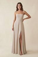 Spaghetti Strap A - Line Chiffon Maxi Bridesmaid Dress in Frost - SHE IS ME Bridesmaid Dresses