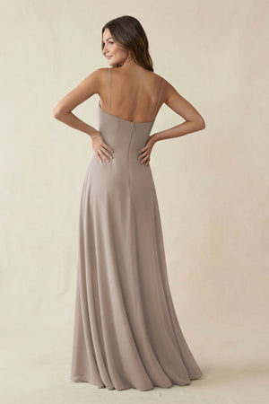 Spaghetti Strap A-Line Chiffon Maxi Bridesmaid Dress in Frost (2) | KISSBRIDAL