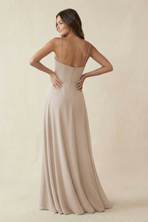 Spaghetti Strap A - Line Chiffon Maxi Bridesmaid Dress in Frost - SHE IS ME Bridesmaid Dresses