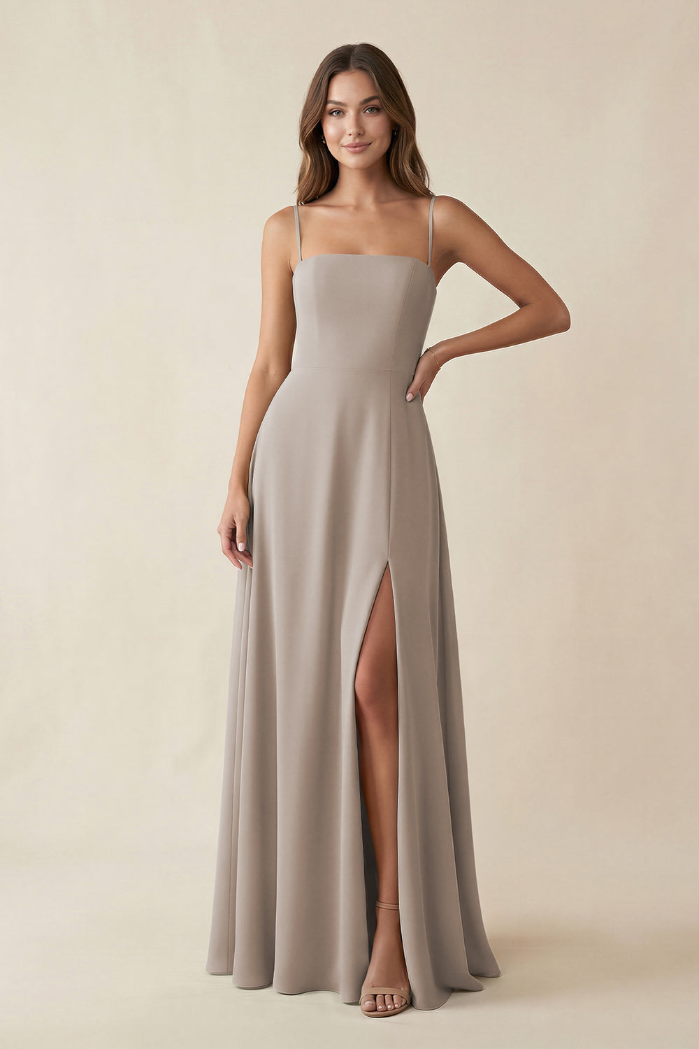 Spaghetti Strap A-Line Chiffon Maxi Bridesmaid Dress in Frost