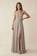 Spaghetti Strap A-Line Chiffon Maxi Bridesmaid Dress in Frost | KISSBRIDAL