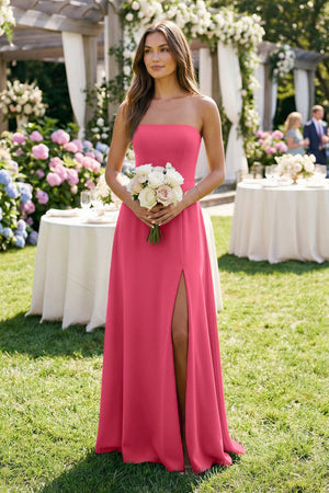 Spaghetti Strap A - Line Chiffon Maxi Bridesmaid Dress in Fuchsia - SHE IS ME Bridesmaid Dresses