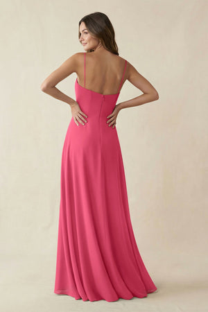 Spaghetti Strap A - Line Chiffon Maxi Bridesmaid Dress in Fuchsia - SHE IS ME Bridesmaid Dresses