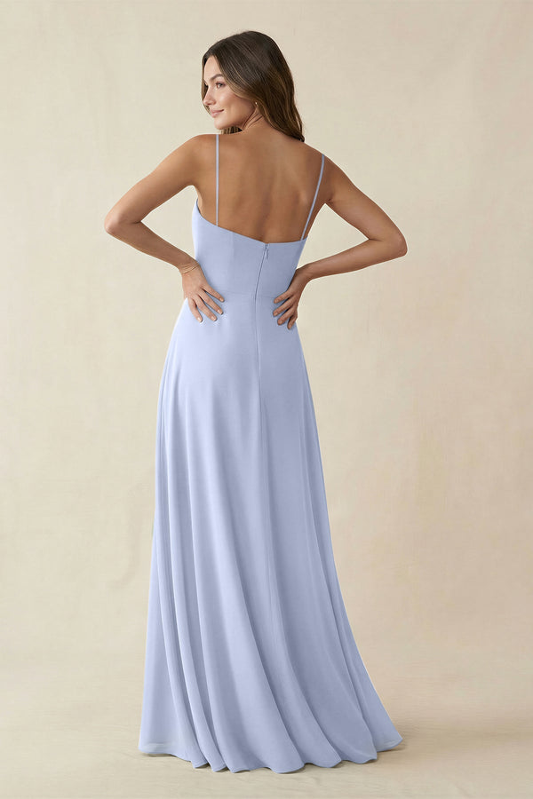 Spaghetti Strap A - Line Chiffon Maxi Bridesmaid Dress in Ice - SHE IS ME Bridesmaid Dresses