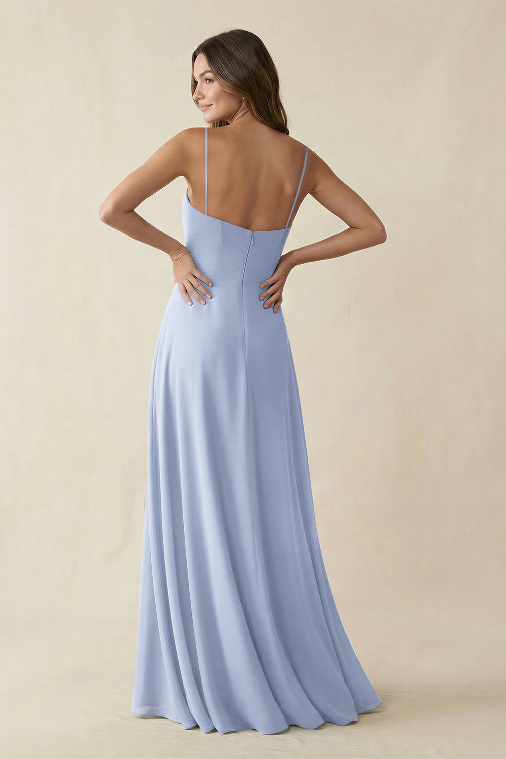 Spaghetti Strap A-Line Chiffon Maxi Bridesmaid Dress in Ice