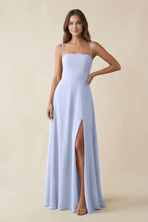 Spaghetti Strap A - Line Chiffon Maxi Bridesmaid Dress in Ice - SHE IS ME Bridesmaid Dresses