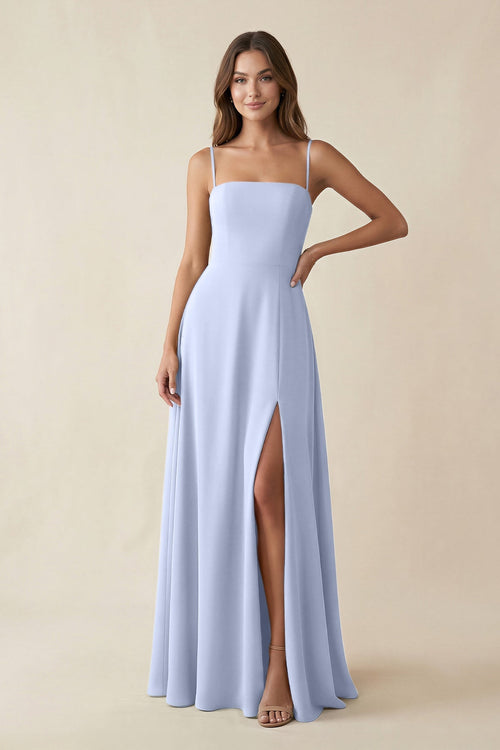 Spaghetti Strap A - Line Chiffon Maxi Bridesmaid Dress in Ice - SHE IS ME Bridesmaid Dresses