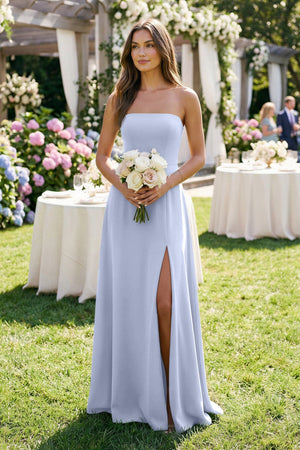 Spaghetti Strap A - Line Chiffon Maxi Bridesmaid Dress in Ice - SHE IS ME Bridesmaid Dresses