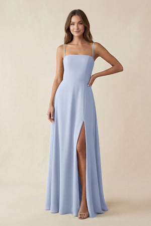 Spaghetti Strap A-Line Chiffon Maxi Bridesmaid Dress in Ice | KISSBRIDAL