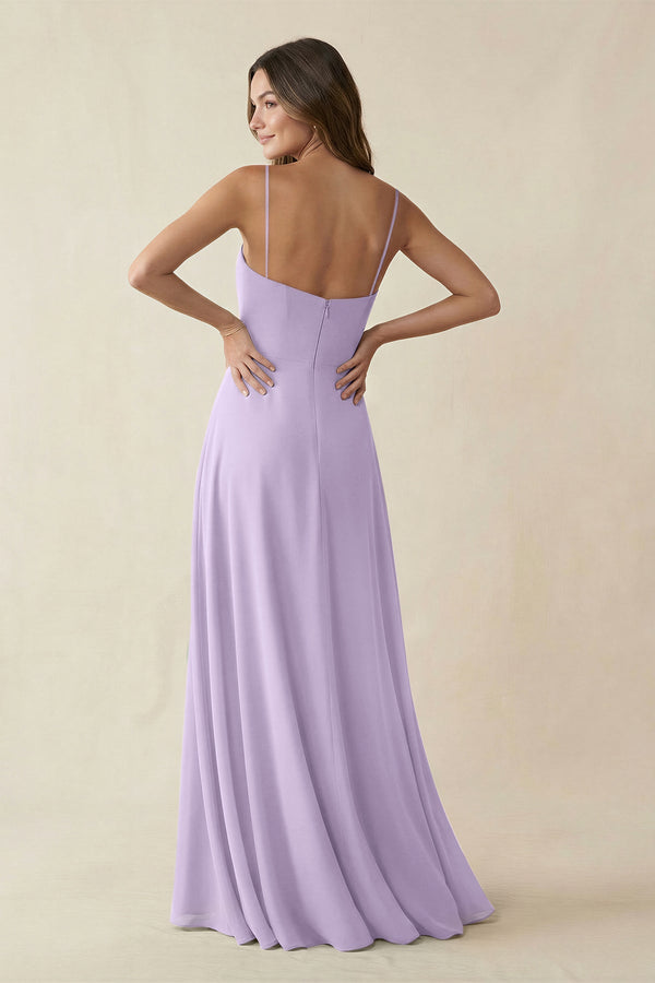 Spaghetti Strap A - Line Chiffon Maxi Bridesmaid Dress in Lavender - SHE IS ME Bridesmaid Dresses
