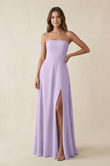 Spaghetti Strap A - Line Chiffon Maxi Bridesmaid Dress in Lavender - KISS BRIDAL Bridesmaid Dresses