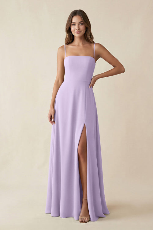 Spaghetti Strap A - Line Chiffon Maxi Bridesmaid Dress in Lavender - SHE IS ME Bridesmaid Dresses