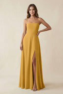Spaghetti Strap A - Line Chiffon Maxi Bridesmaid Dress in Marigold - SHE IS ME Bridesmaid Dresses