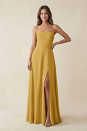 Spaghetti Strap A-Line Chiffon Maxi Bridesmaid Dress in Marigold | KISSBRIDAL