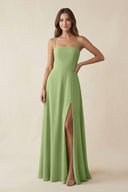 Spaghetti Strap A - Line Chiffon Maxi Bridesmaid Dress in Matcha - SHE IS ME Bridesmaid Dresses