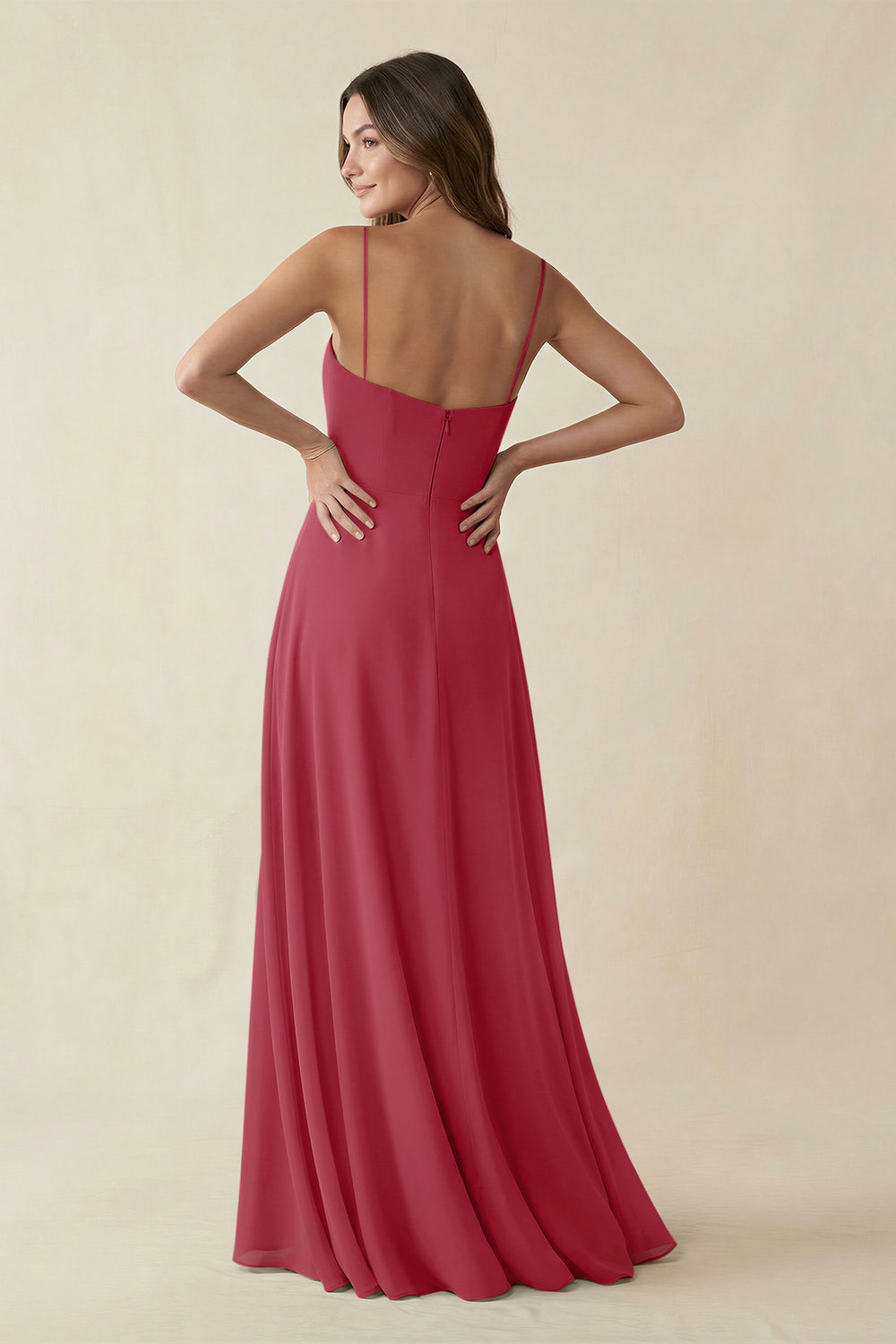 Spaghetti Strap A-Line Chiffon Maxi Bridesmaid Dress in Merlot