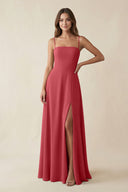 Spaghetti Strap A - Line Chiffon Maxi Bridesmaid Dress in Merlot - SHE IS ME Bridesmaid Dresses