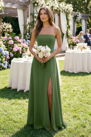 Spaghetti Strap A - Line Chiffon Maxi Bridesmaid Dress in Moss - SHE IS ME Bridesmaid Dresses