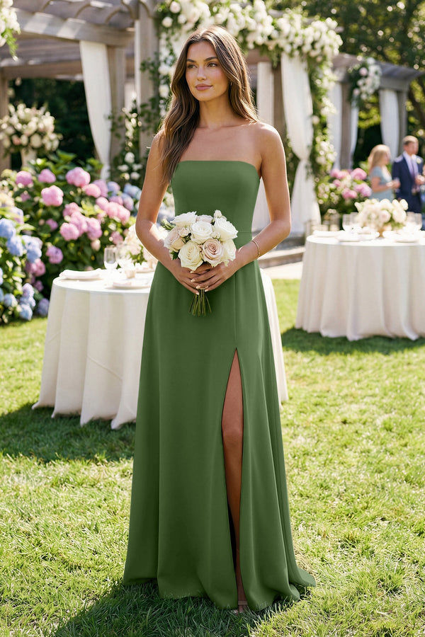 Spaghetti Strap A - Line Chiffon Maxi Bridesmaid Dress in Moss - SHE IS ME Bridesmaid Dresses