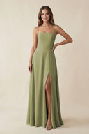 Spaghetti Strap A - Line Chiffon Maxi Bridesmaid Dress in Moss Green - SHE IS ME Bridesmaid Dresses