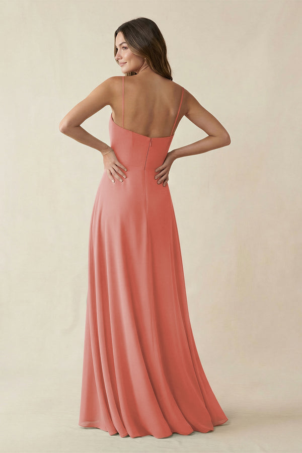 Spaghetti Strap A - Line Chiffon Maxi Bridesmaid Dress in Mulberry - SHE IS ME Bridesmaid Dresses