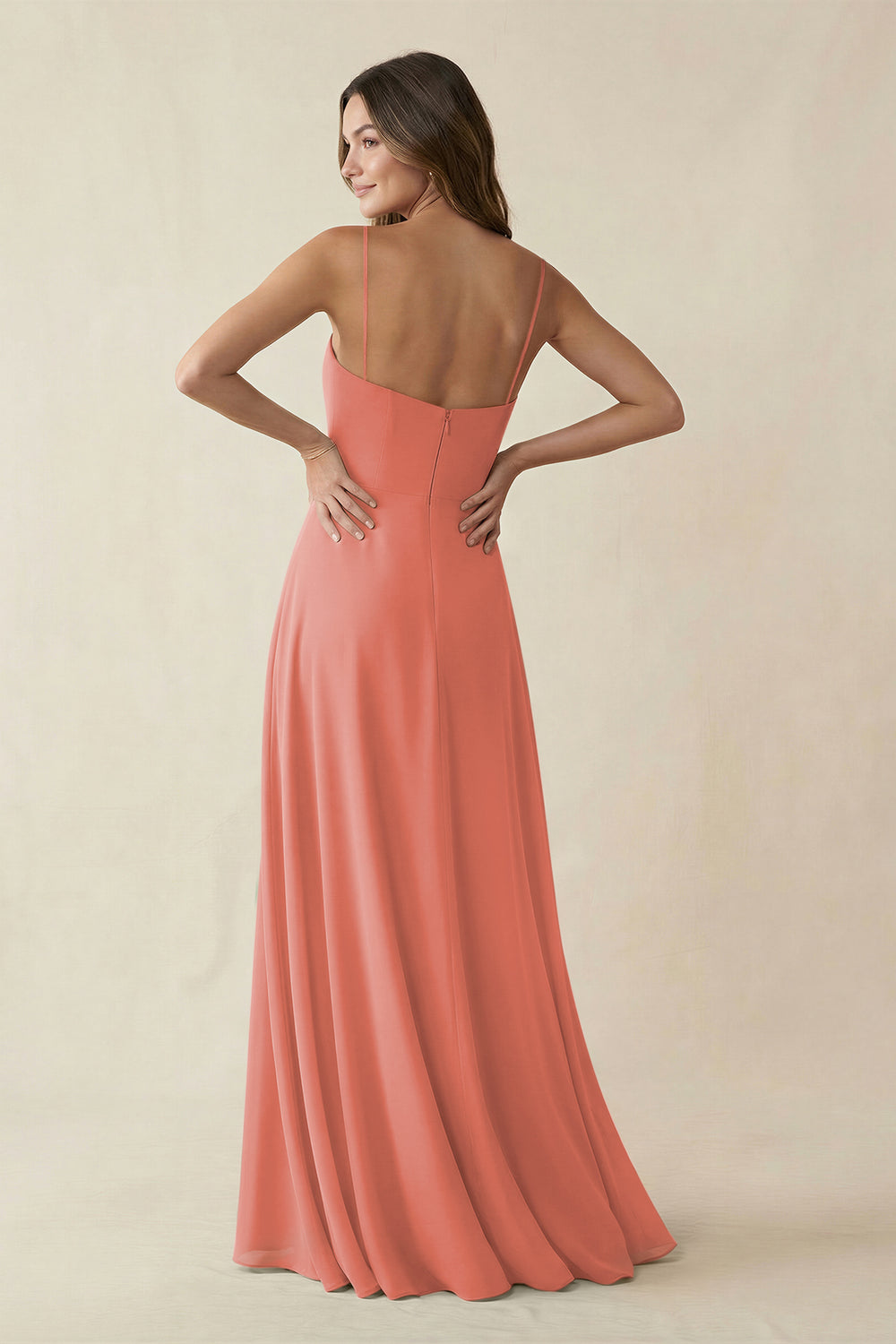Spaghetti Strap A-Line Chiffon Maxi Bridesmaid Dress in Mulberry