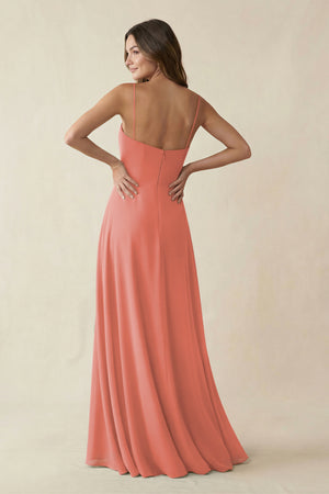 Spaghetti Strap A-Line Chiffon Maxi Bridesmaid Dress in Mulberry (2) | KISSBRIDAL