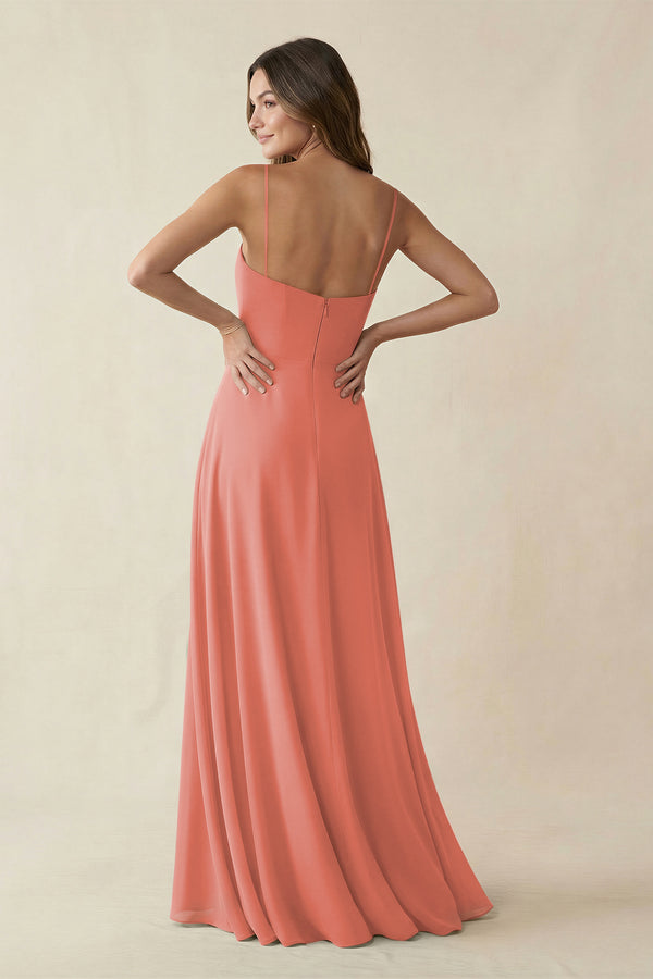 Spaghetti Strap A-Line Chiffon Maxi Bridesmaid Dress in Mulberry (2) | KISSBRIDAL