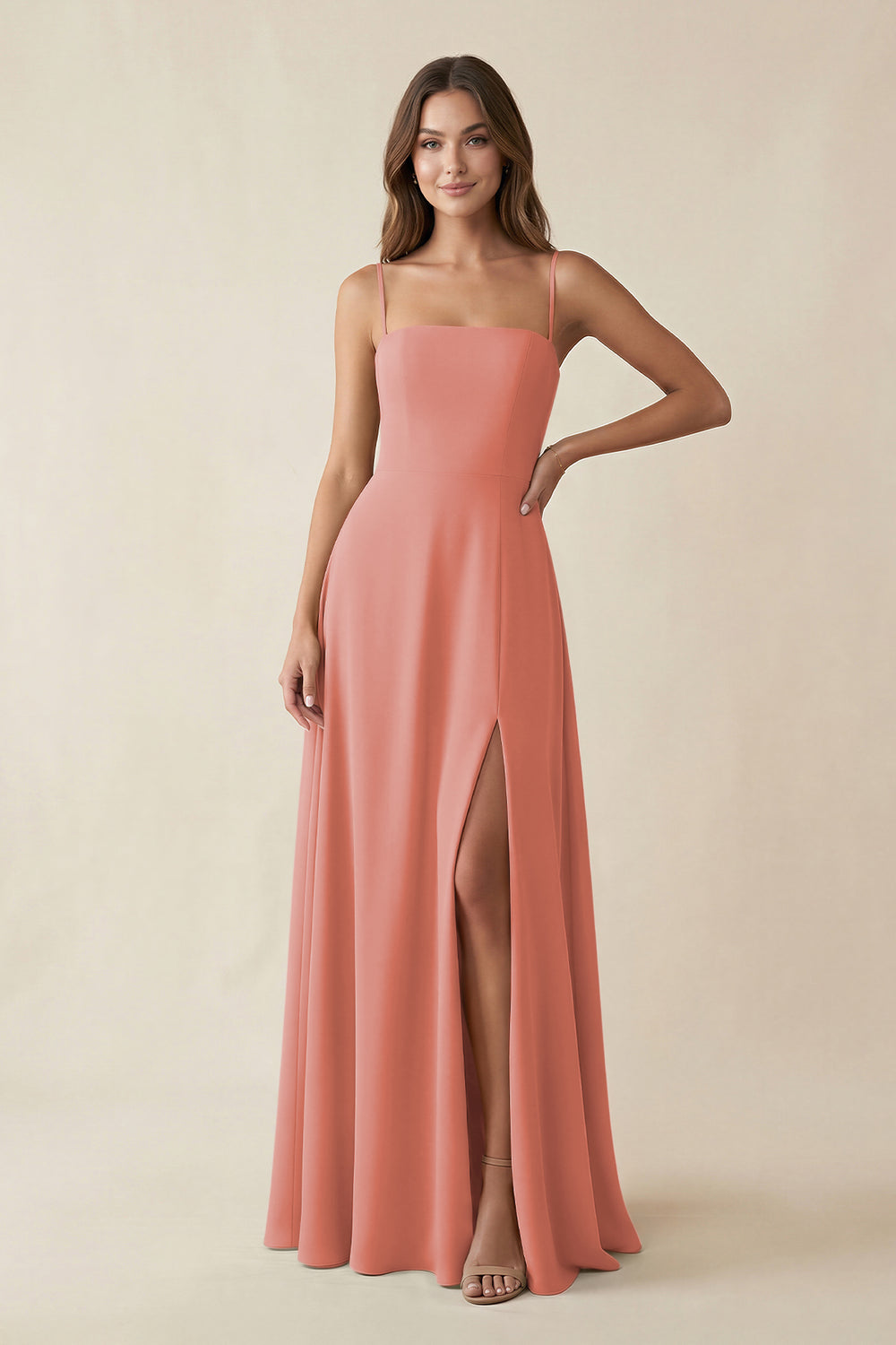Spaghetti Strap A-Line Chiffon Maxi Bridesmaid Dress in Mulberry