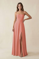 Spaghetti Strap A-Line Chiffon Maxi Bridesmaid Dress in Mulberry | KISSBRIDAL
