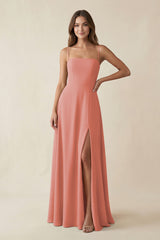 Spaghetti Strap A-Line Chiffon Maxi Bridesmaid Dress in Mulberry | KISSBRIDAL