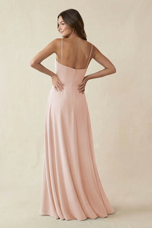 Spaghetti Strap A - Line Chiffon Maxi Bridesmaid Dress in Pale Blush - SHE IS ME Bridesmaid Dresses